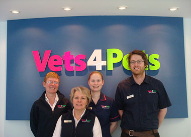 Left to right: Savannah Gwynne, Receptionist; Viv Downes, Receptionist; Rosie Watt, Veterinary Nurse; And Tome Crippen Partner