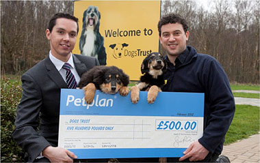 Charlie Penn (Petplan representative) is on the left and Adam Levy (Rehoming Centre Manager) is on the right.