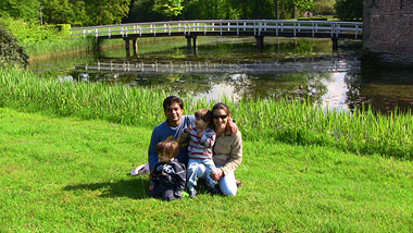 Family photo on green lawn