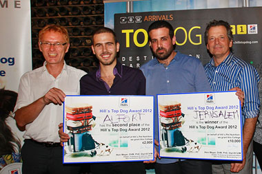 Winners from veterinary schools in Jerusalem and France receive their ‘Top Dog’ prizes from Hill’s Pet Nutrition (left to right: Dr. Michel Meunier, Mr. Pierre Fabing, Mr. Gili Savariego, Dr. Hein Meyer)