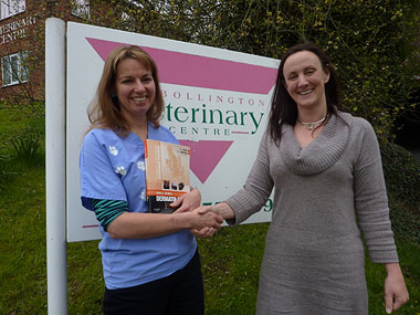 Helen Snodgrass from Animalcare presenting the prize to Amanda Theaker from Bollington Veterinary Centre, Macclesfield