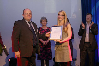 Anna Prest receiving her award at the ceremony