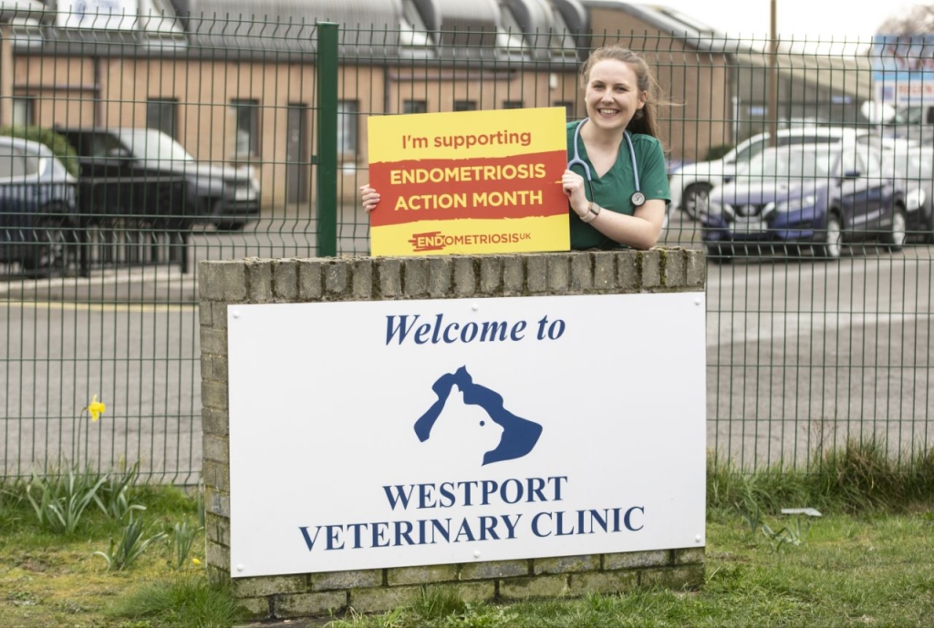 Registered Veterinary Nurse Lauren Wilson outside Westport Veterinary Clinic Linlithgow 