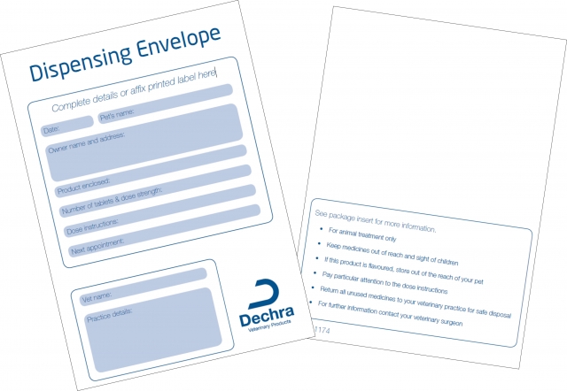 Dechra's new dispensing envelopes which are available at no charge from wholesalers.