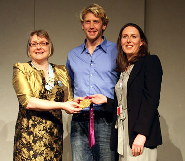 Shows SPVS (now Senior Vice-) President Gudrun Ravetz, VPMA (now Senior Vice-) President Pauline Graham with Andrew Triggs Hodge, keynote speaker and Double Olympic Gold Medallist (Rowing)