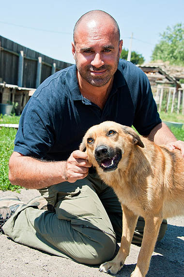 Marc with vaccinated dog in Ukraine