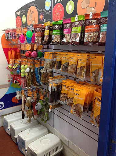 A fully merchandised MiPet Waiting Room Retail Stand