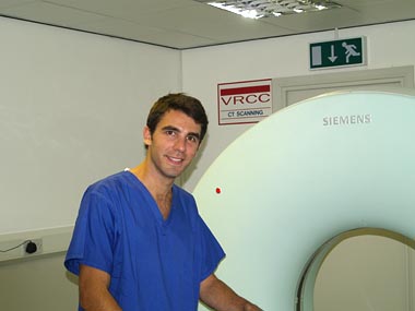 Vet in front of scanner