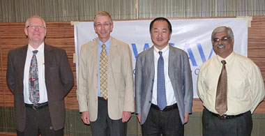 (Left to right)  Members of the VGG meet in Mumbai, India: Professor Richard Squires (James Cook University, Australia), Professor Michael J Day (University of Bristol, UK; Chairman), Professor Hajime Tsujimoto (University of Tokyo, Japan) and Dr Umesh Karkare (Private Practitioner, Mumbai and WSAVA Representative for India).  Dr Karkare was co-opted onto the VGG for this visit.
