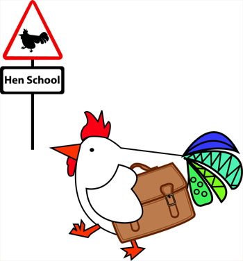 Hen going to school