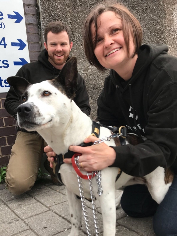 StreetVets vet Hugh, vet nurse Nicky with Ruby, who had a health check and worming