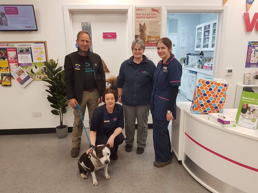 Phil and Lucky with the Vets4Pets Linlithgow team