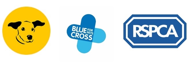 Dogs Trust, Blue Cross and RSPCA logos