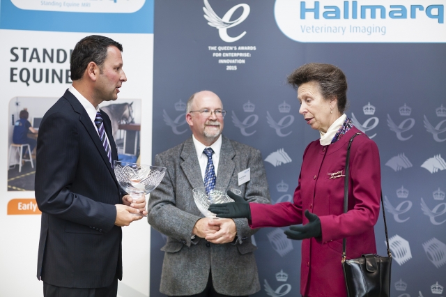 HRH The Princess Royal presents the Rose Bowl for the Queen's Award for Enterprise: International Trade to Dr Steve Roberts, Operations and Technical Director of Hallmarq Veterinary Imaging Ltd