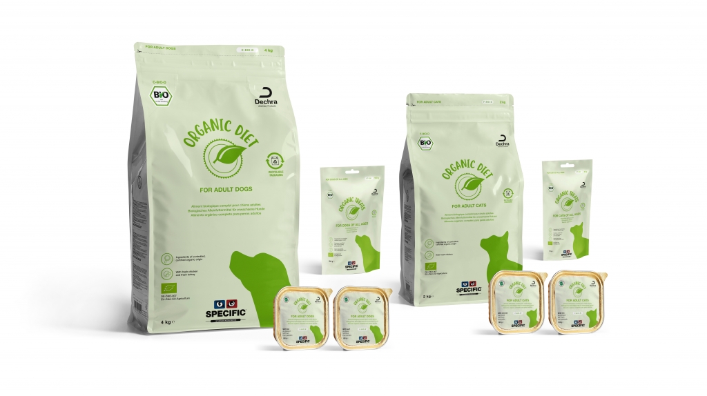 Dechra Veterinary Products is to launch its first ever organic range of  SPECIFICTM pet food for cats and dogs in fully recyclable bags