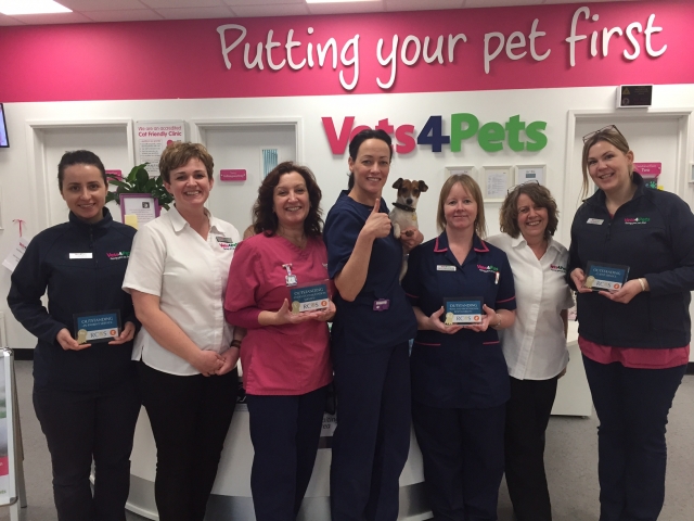Martina Eyre-Brook, her team at Vets4Pets Cirencester, and their four RCVS outstanding awards