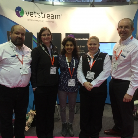 (left to right)  Alan Isaacson, Vetstream Jeanette Long, Vetstream Bhavisha Patel, IVSA Lauren Billman, Vetstream and Mark Johnston, Vetstream