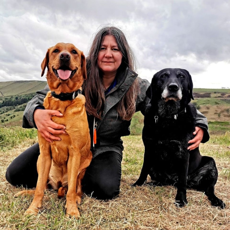 Rachel with dogs Chilli and Wisp