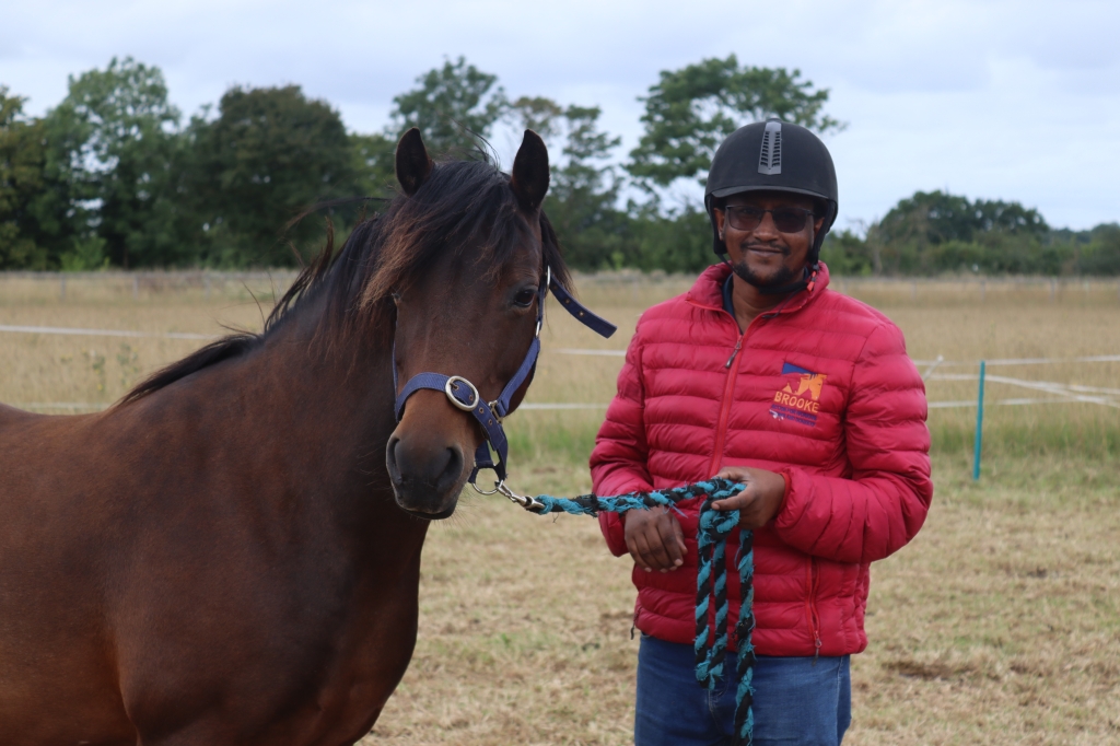 Brooke staff with horse at Redwings Horse Sanctuary in Norfolk (credit: Redwings).