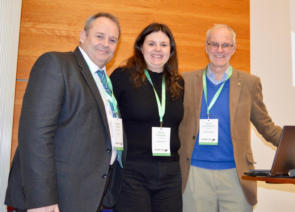 Graham Hunter (left), Nicola Kerbyson (centre) and Derek Knottenbelt OBE (right) at the Excellence in Equine congress in Glasgow