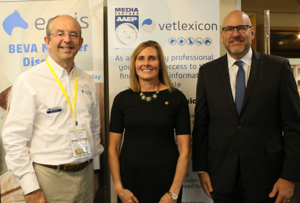 Left to right:  Dr Mark Johnston, CEO,Vetstream Professor Margo Macpherson DVM, MS, DACT, President of AAEP, and Mr David Foley, Executive Director of AAEP.