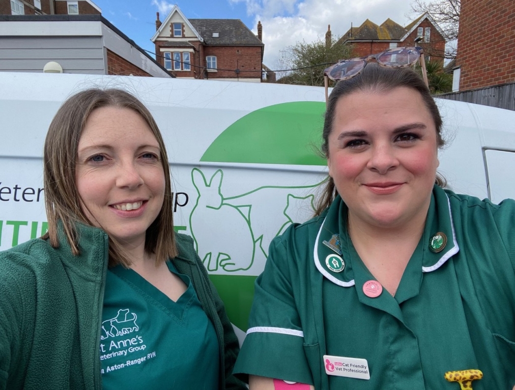 RVNs Menna Field and Nicola Aston-Ranger who are celebrating a combined 40 years of service at St Anne’s Veterinary Group in Eastbourne. 