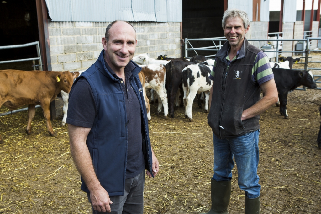  Simon Fryar, left, Commercial Manager of Meadow Quality Ltd, and farmer John Barton, who rears calves for Meadow Quality Ltd and whose farm was part of the study.