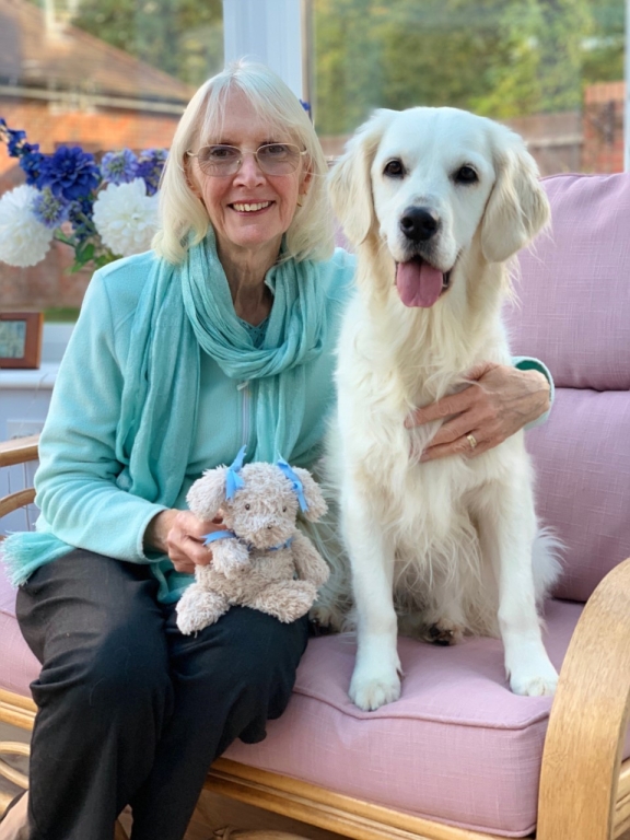 Eight-year-old Golden Retriever Lily, who is back at work as a therapy dog two-and-a-half years after being diagnosed with an aggressive form of cancer. Lily is pictured with her owner Laura Hamilton.