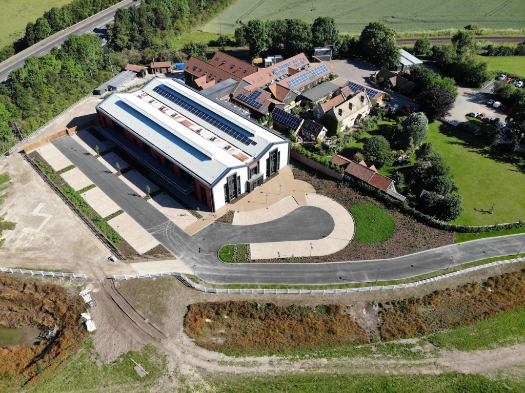 A drone image of the redevelopment work at Dick White Referrals