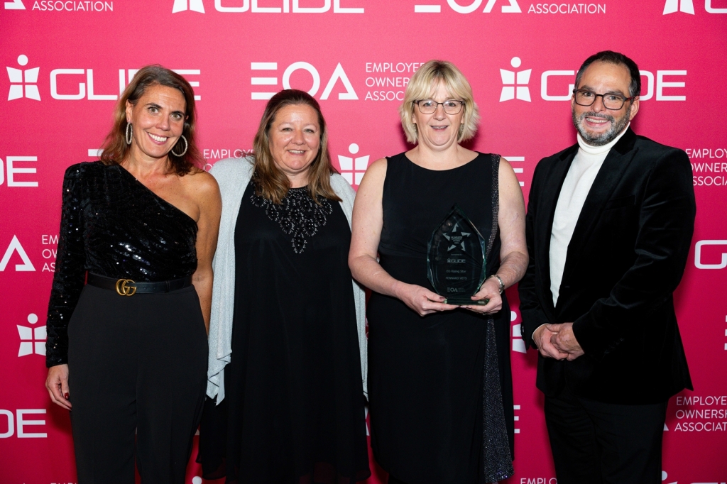 Left to right is Meridith Goodman, HR manager, Caroline Collins, director, Claire Ross, employee trustee and registered vet nurse and Matthew Flann, director, all from Pennard Vets