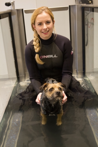 Diane Messum, Head of Physiotherapy with a patient in the hydrotherapy tank