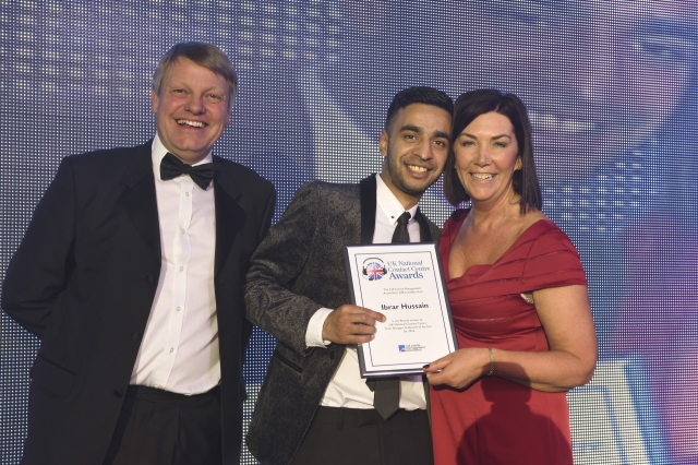 Photo (left to right) Perry Sanger - awards judge, Agria winner Ibrar Hussain and Ann-Marie Stagg - CEO of CCMA and awards judge.