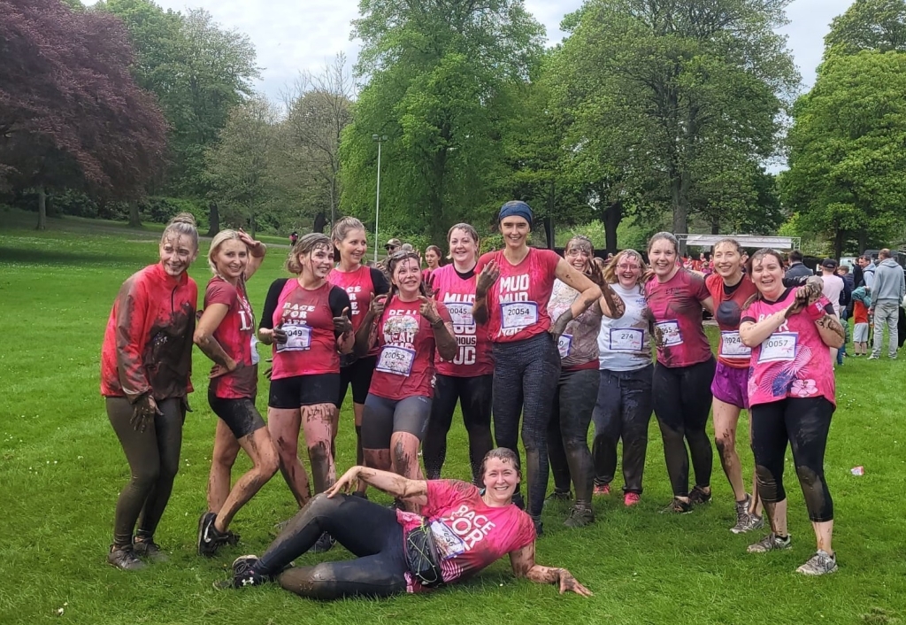 The team from St Clair Veterinary Group which took part in the Fife 5K Pretty Muddy Challenge to raise money for Cancer Research UK. 