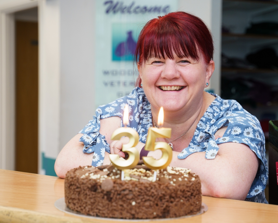 Celebrations: Fiona Knight with her 35th anniversary cake from VetPartners