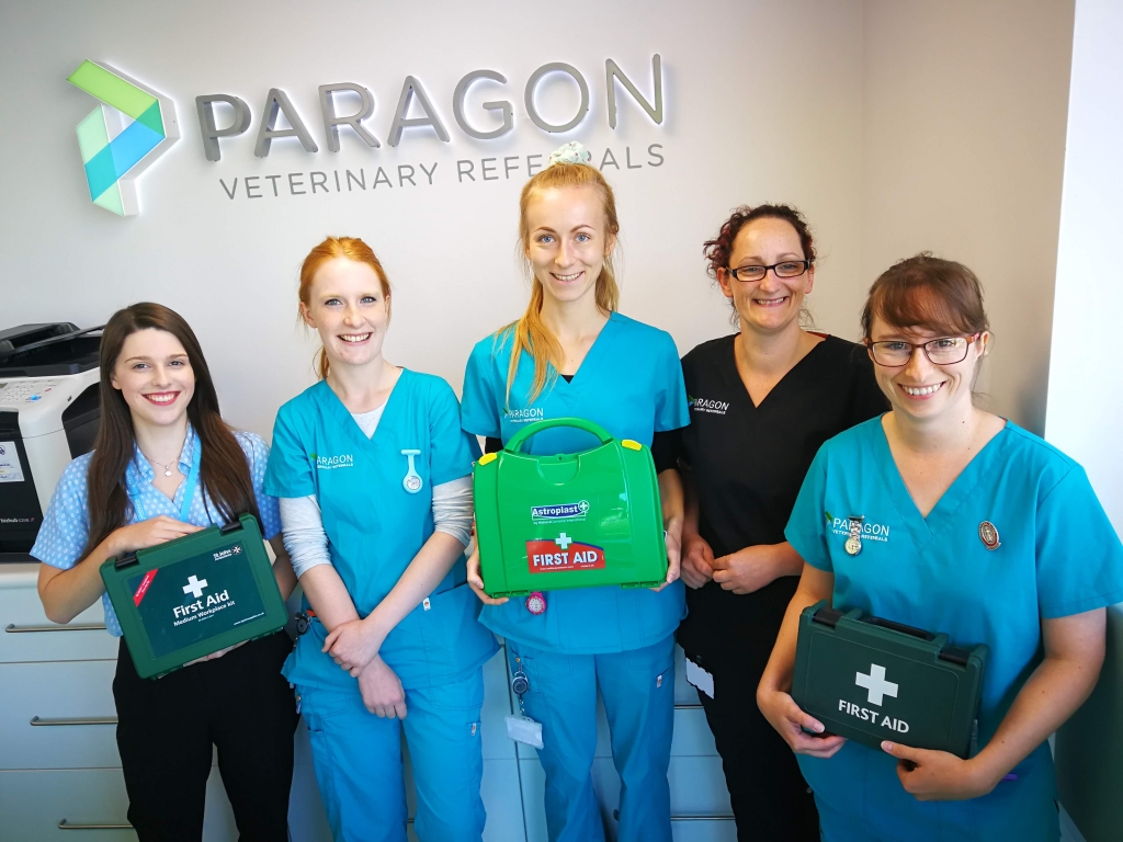 Pictured with their first aid kits are (L-R) Lily Bower, Maddie Enderby, Lydia Barry, Debra Scuffham and Helen Sorby.