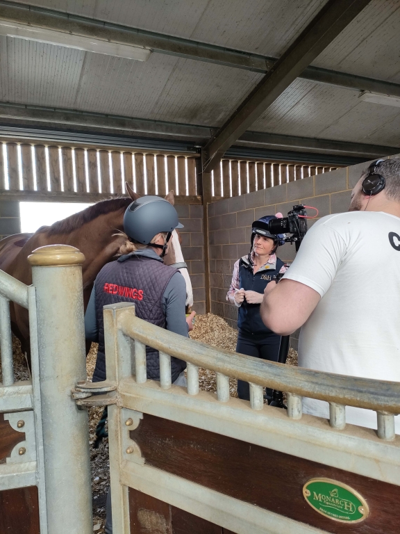 Sarah Hallsworth and Piggy March filming