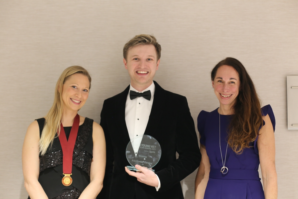 Photograph shows (from left to right): Dr Justine Shotton, President, British Veterinary Association; Dr Alex Davies; and Sarah Heming, Zoetis